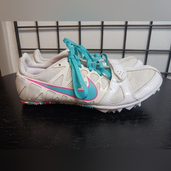 NIKE RIVAL Sprint Running Cleats Shoes  S6.5 Wht/ BRT Turquoise-Pink - Picture 4 of 6